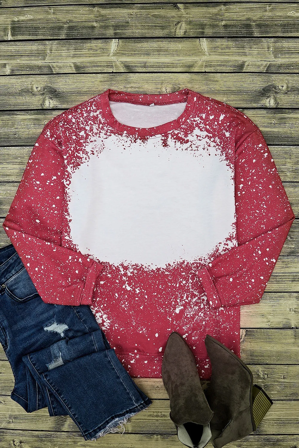 Fiery Red Tie-dyed Crew Neck Pullover Sweatshirt