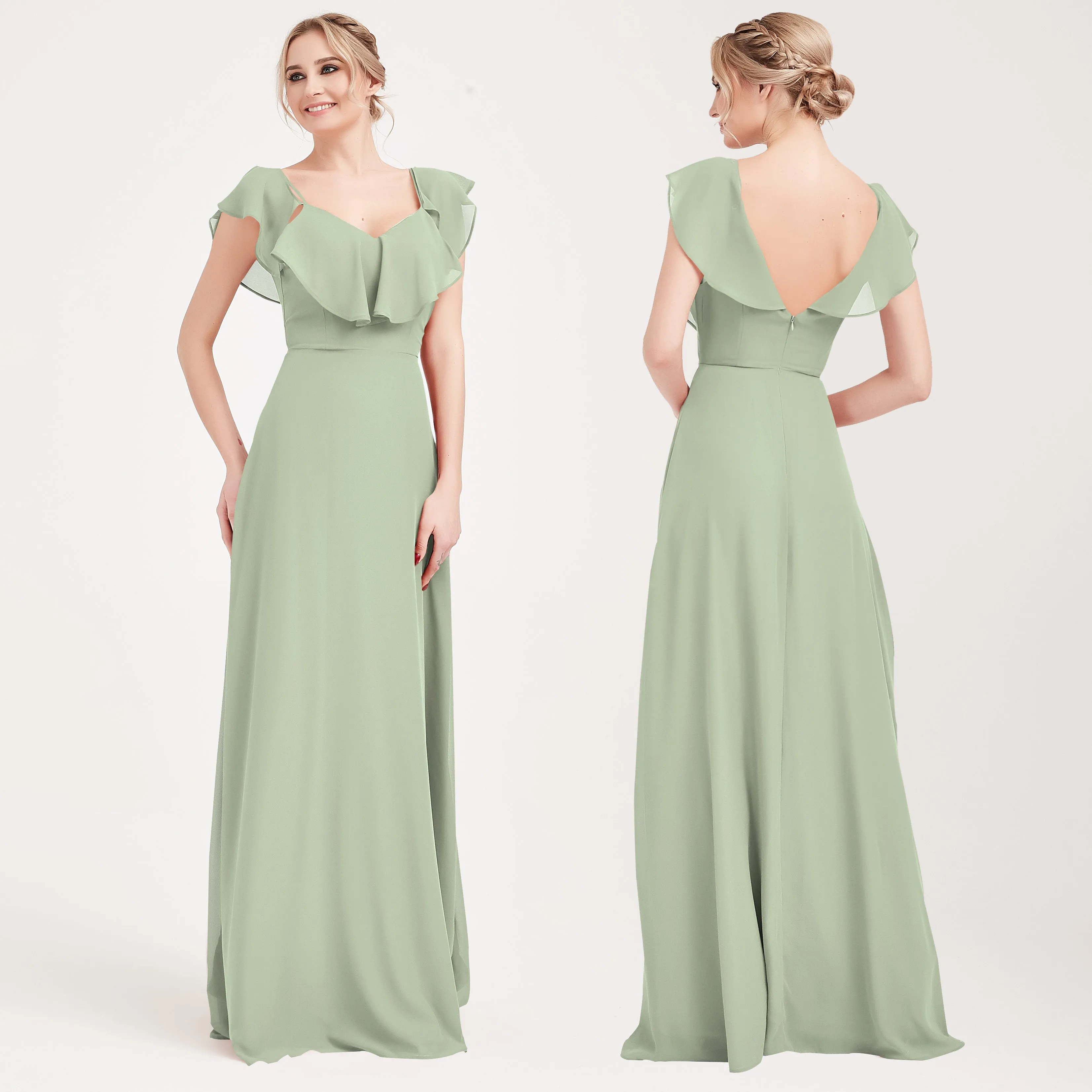 [Final Sale] 1 Of 3 Ways Convertible Bridesmaid Cinnamon Rose Chiffon A-Line Gown