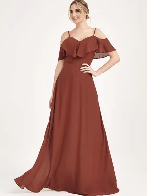 [Final Sale] 1 Of 3 Ways Convertible Bridesmaid Cinnamon Rose Chiffon A-Line Gown