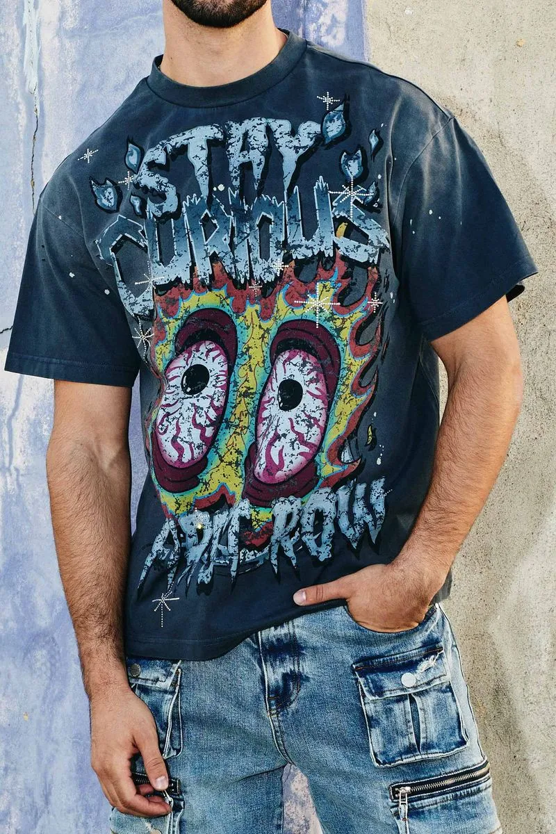 First Row STAY CURIOUS BLOODSHORT EYES TEE