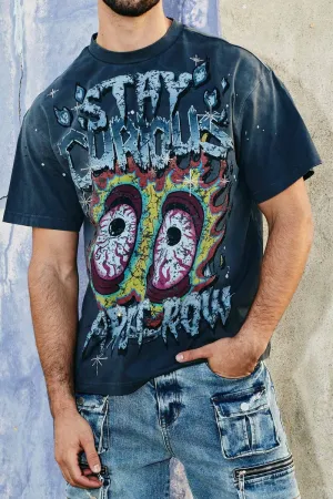 First Row STAY CURIOUS BLOODSHORT EYES TEE