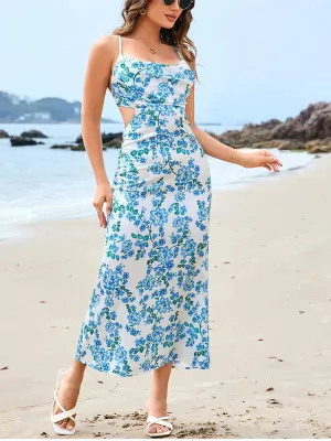 Floral Backless Cut-out Spaghetti Straps Dress