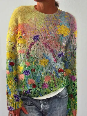 Flower oil painting cozy art sweater