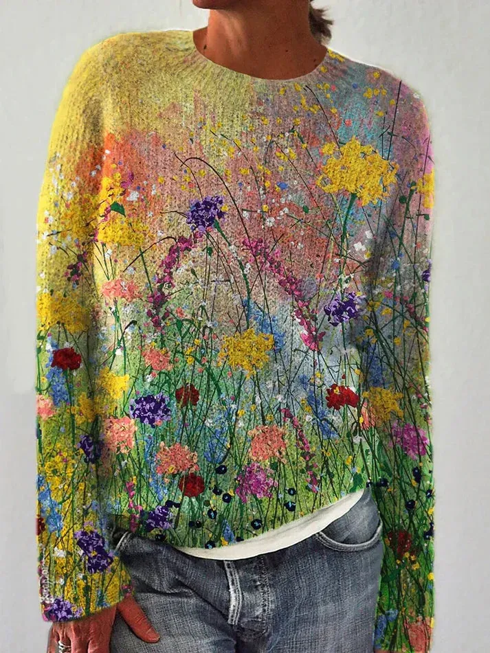 Flower oil painting cozy art sweater