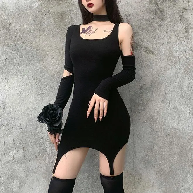 Garter Slim Black Dress SD00869