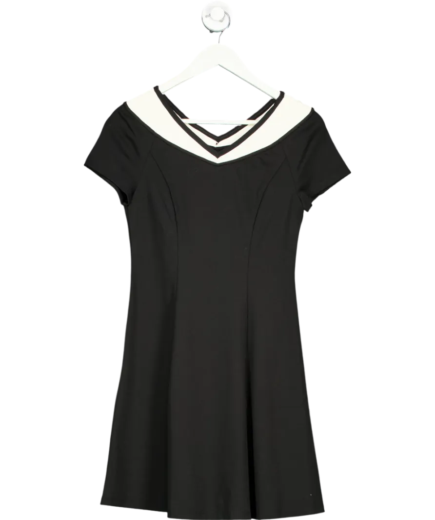 Goelia Black V-neck Slim Patchwork Mini Dress UK 8