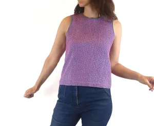 Gorman blue cropped sleeveless top with contrasting hot pink embroydery size 8
