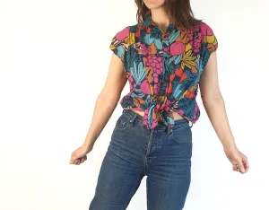 Gorman cropped fruit print cap sleeve shirt size 8
