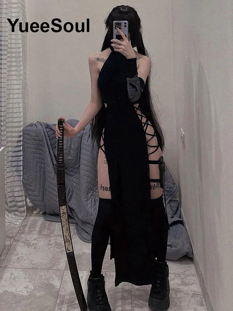 Gothic Lace Trim High Waist Bodycon Mini Dress