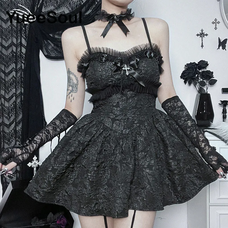 Gothic Lace Trim High Waist Bodycon Mini Dress