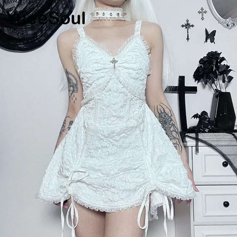 Gothic Lace Trim High Waist Bodycon Mini Dress