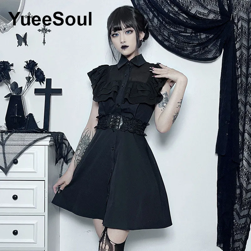 Gothic Lace Trim High Waist Bodycon Mini Dress