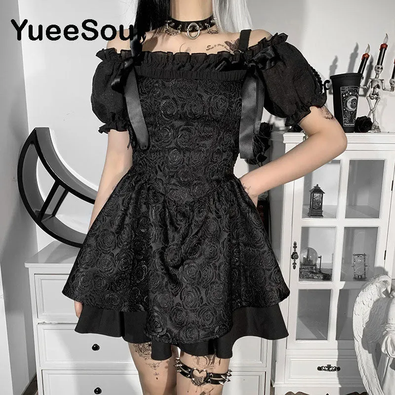 Gothic Lace Trim High Waist Bodycon Mini Dress