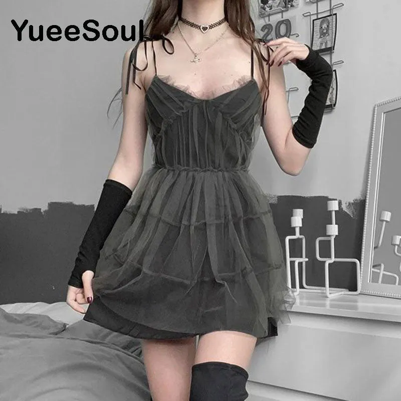 Gothic Lace Trim High Waist Bodycon Mini Dress