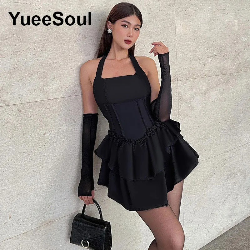 Gothic Lace Trim High Waist Bodycon Mini Dress