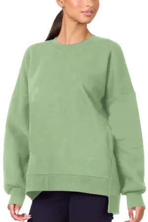Grass Green Plain Drop Shoulder High Low Sweatshirt