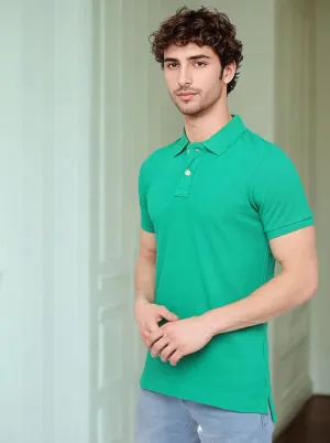 Green Solid Slim Fit Polo T-Shirt | JadeBlue