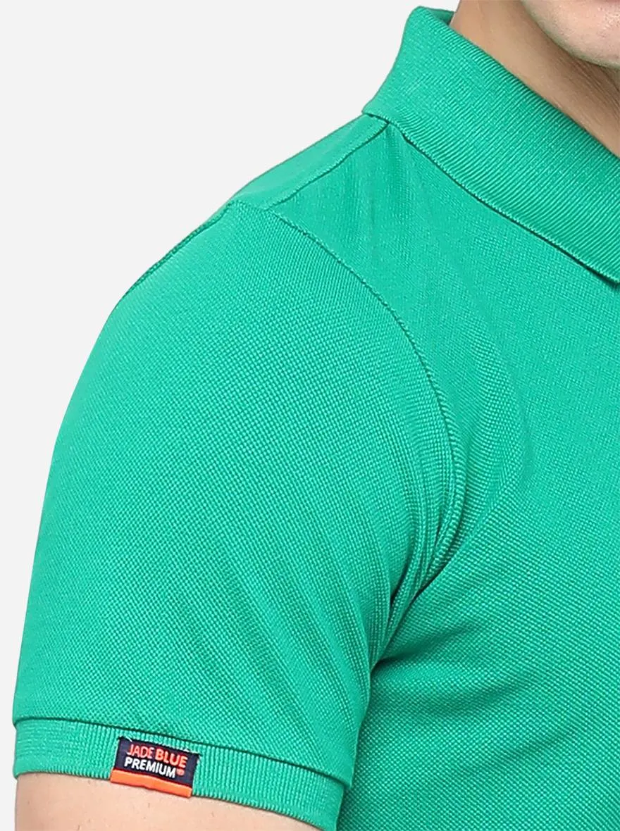 Green Solid Slim Fit Polo T-Shirt | JadeBlue