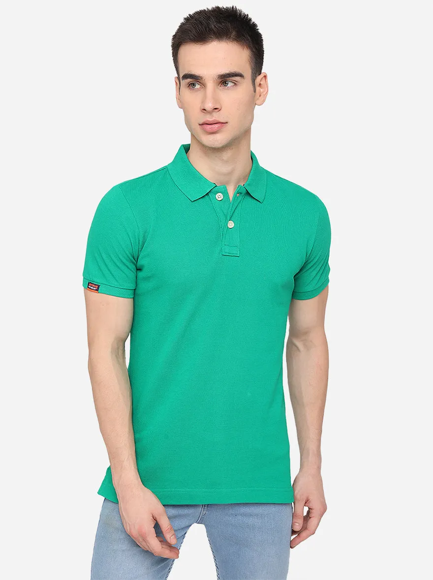 Green Solid Slim Fit Polo T-Shirt | JadeBlue