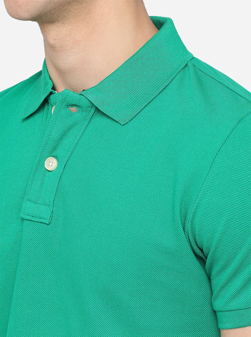 Green Solid Slim Fit Polo T-Shirt | JadeBlue