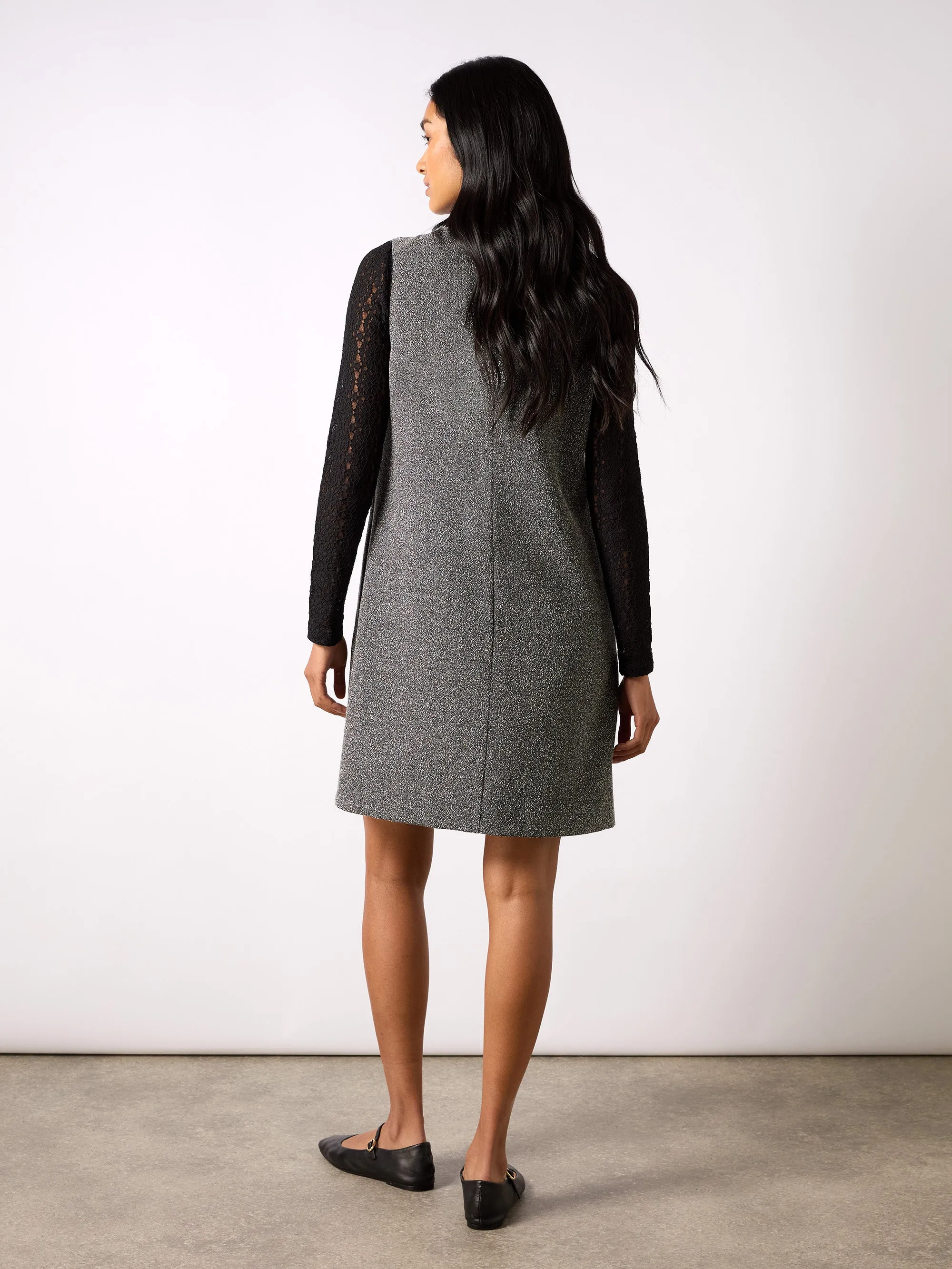 Grey Textured V-Neck Mini Dress