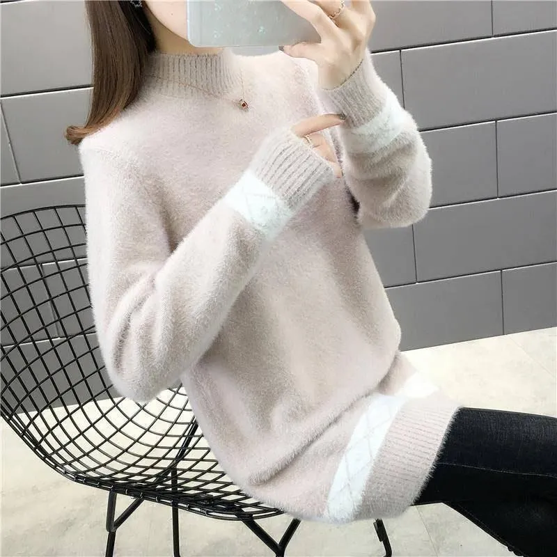 Half-high Neck Mink Velvet Sweater Mid-length Loose Padded Bottoming Shirt Fashion Simple Female Dress