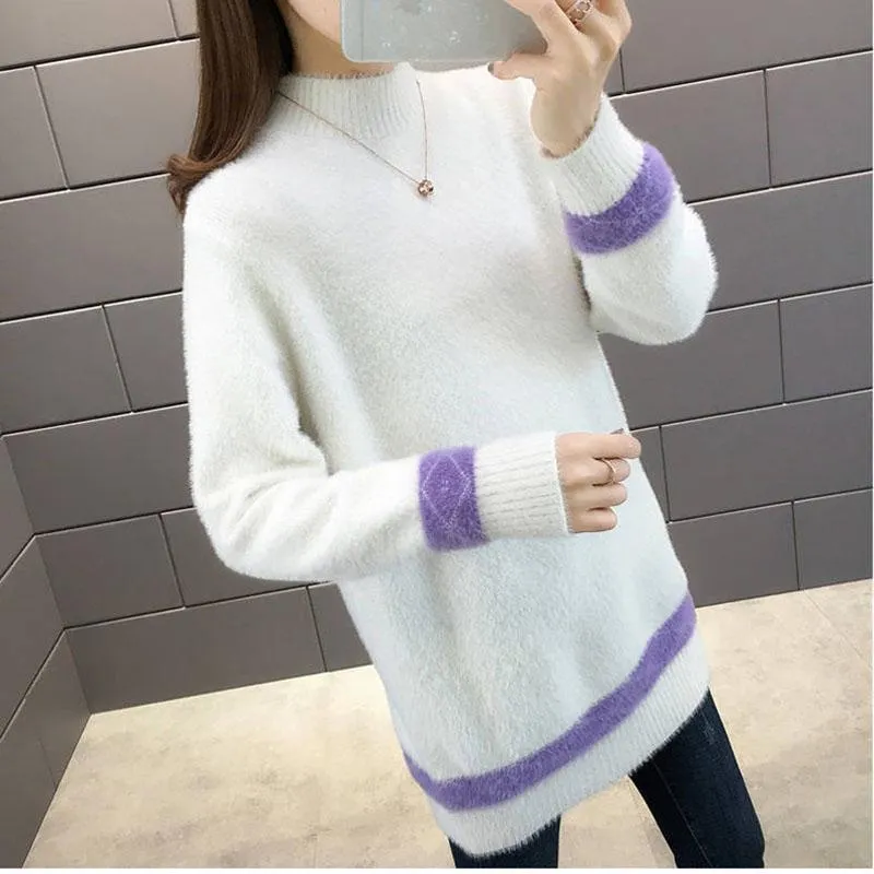 Half-high Neck Mink Velvet Sweater Mid-length Loose Padded Bottoming Shirt Fashion Simple Female Dress