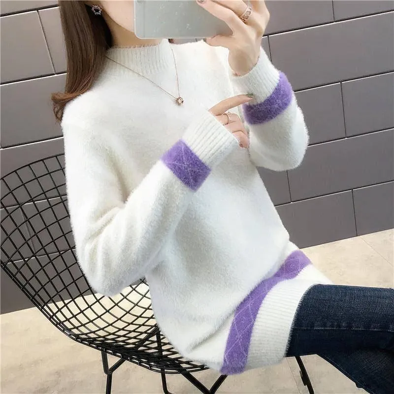 Half-high Neck Mink Velvet Sweater Mid-length Loose Padded Bottoming Shirt Fashion Simple Female Dress