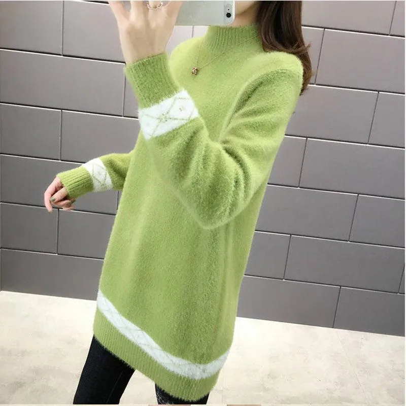Half-high Neck Mink Velvet Sweater Mid-length Loose Padded Bottoming Shirt Fashion Simple Female Dress