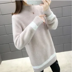 Half-high Neck Mink Velvet Sweater Mid-length Loose Padded Bottoming Shirt Fashion Simple Female Dress