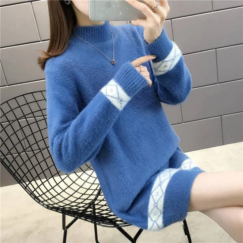 Half-high Neck Mink Velvet Sweater Mid-length Loose Padded Bottoming Shirt Fashion Simple Female Dress
