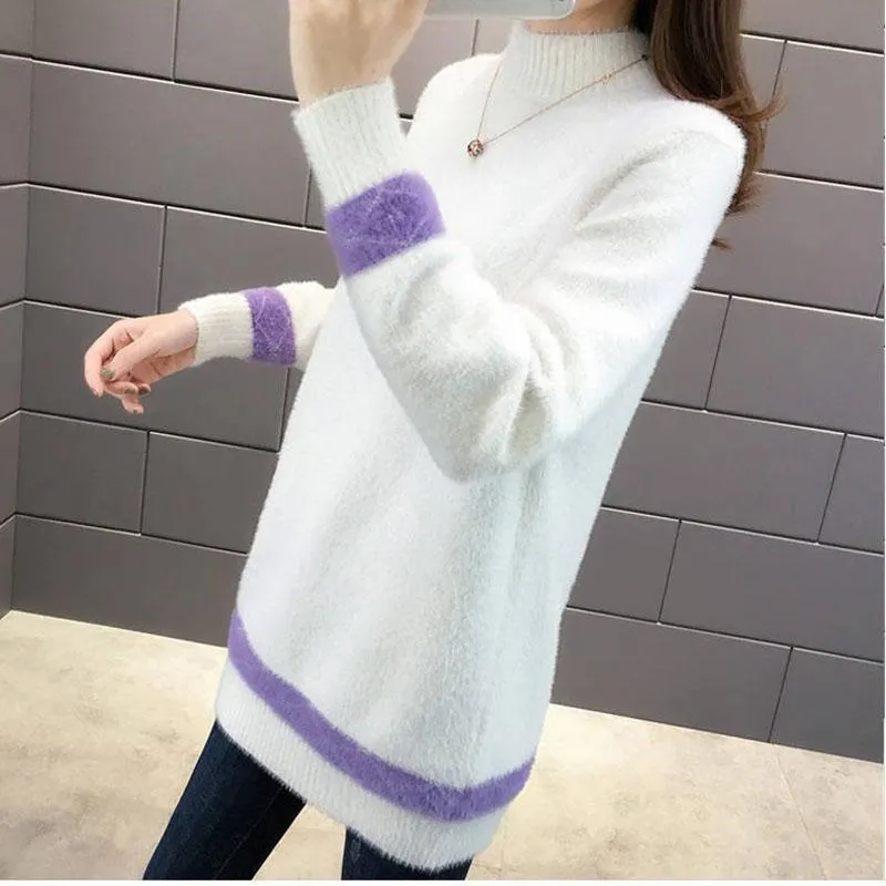 Half-high Neck Mink Velvet Sweater Mid-length Loose Padded Bottoming Shirt Fashion Simple Female Dress