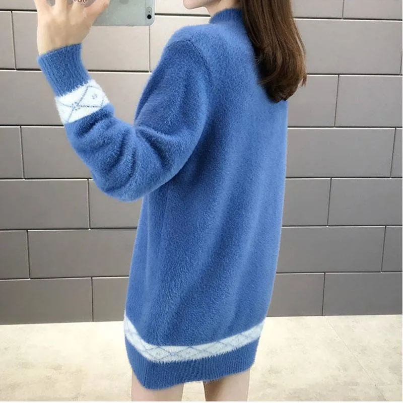 Half-high Neck Mink Velvet Sweater Mid-length Loose Padded Bottoming Shirt Fashion Simple Female Dress