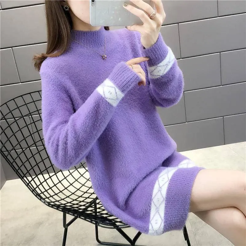 Half-high Neck Mink Velvet Sweater Mid-length Loose Padded Bottoming Shirt Fashion Simple Female Dress