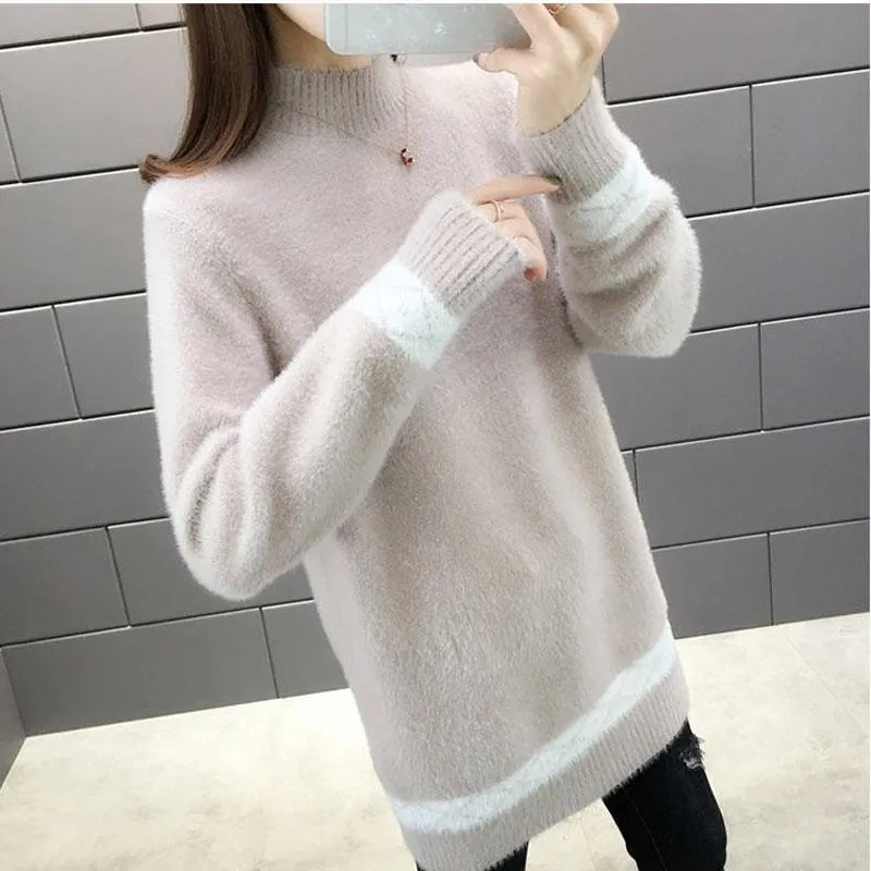 Half-high Neck Mink Velvet Sweater Mid-length Loose Padded Bottoming Shirt Fashion Simple Female Dress