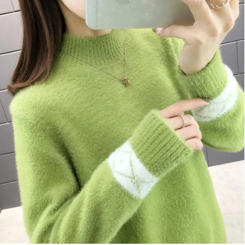 Half-high Neck Mink Velvet Sweater Mid-length Loose Padded Bottoming Shirt Fashion Simple Female Dress
