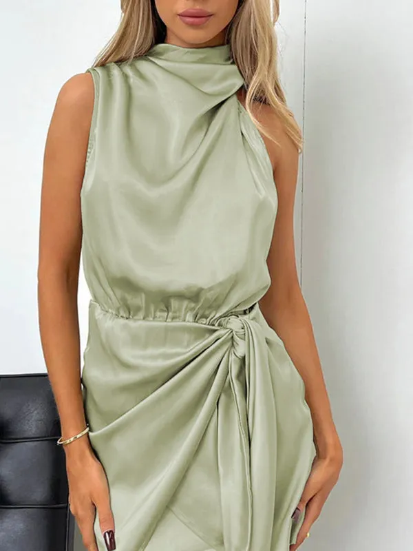 Halter Neck Mini Dress with Draped Front and Tie Waist