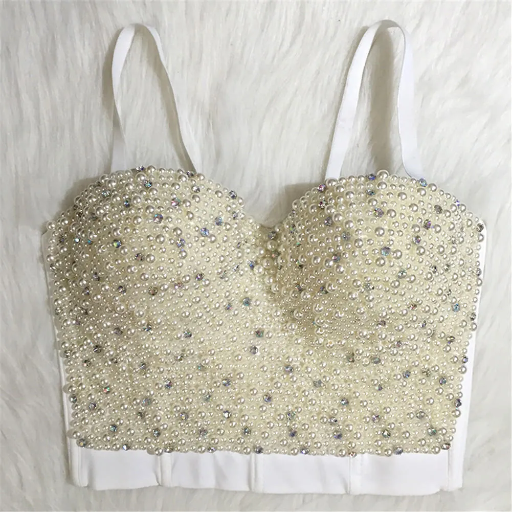 Handmade Pearls Jewel Diamond Bralet Women's Bustier Top