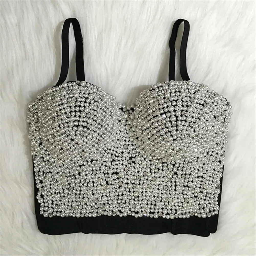 Handmade Pearls Jewel Diamond Bralet Women's Bustier Top