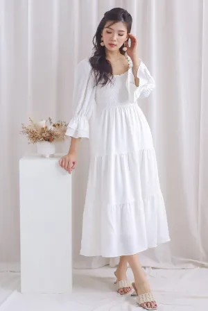 Hanneli Ruffle Sleeve Swiss Dot Midi Dress In White