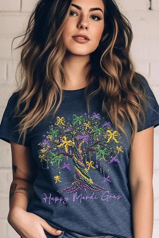 Happy Mardi Gras Tree Graphic Plus Tee