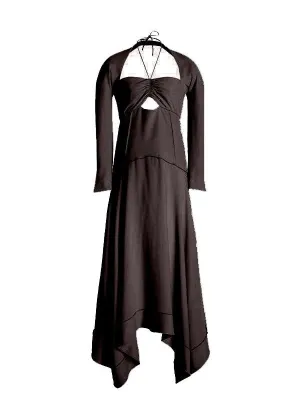 Haven Mixed Textured Halter Midi Dress (Chocolate)