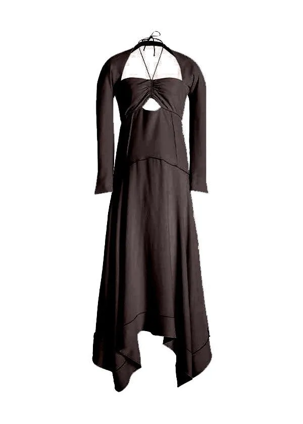 Haven Mixed Textured Halter Midi Dress (Chocolate)