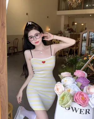 HEART STRIPE SLIM DRESS yc50310