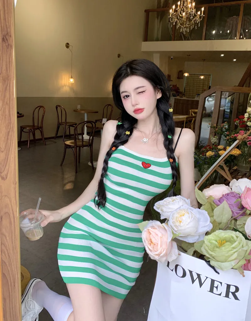 HEART STRIPE SLIM DRESS yc50310