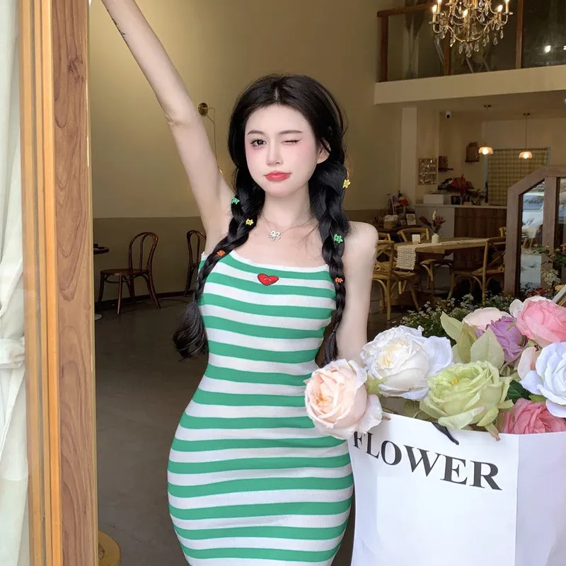 HEART STRIPE SLIM DRESS yc50310