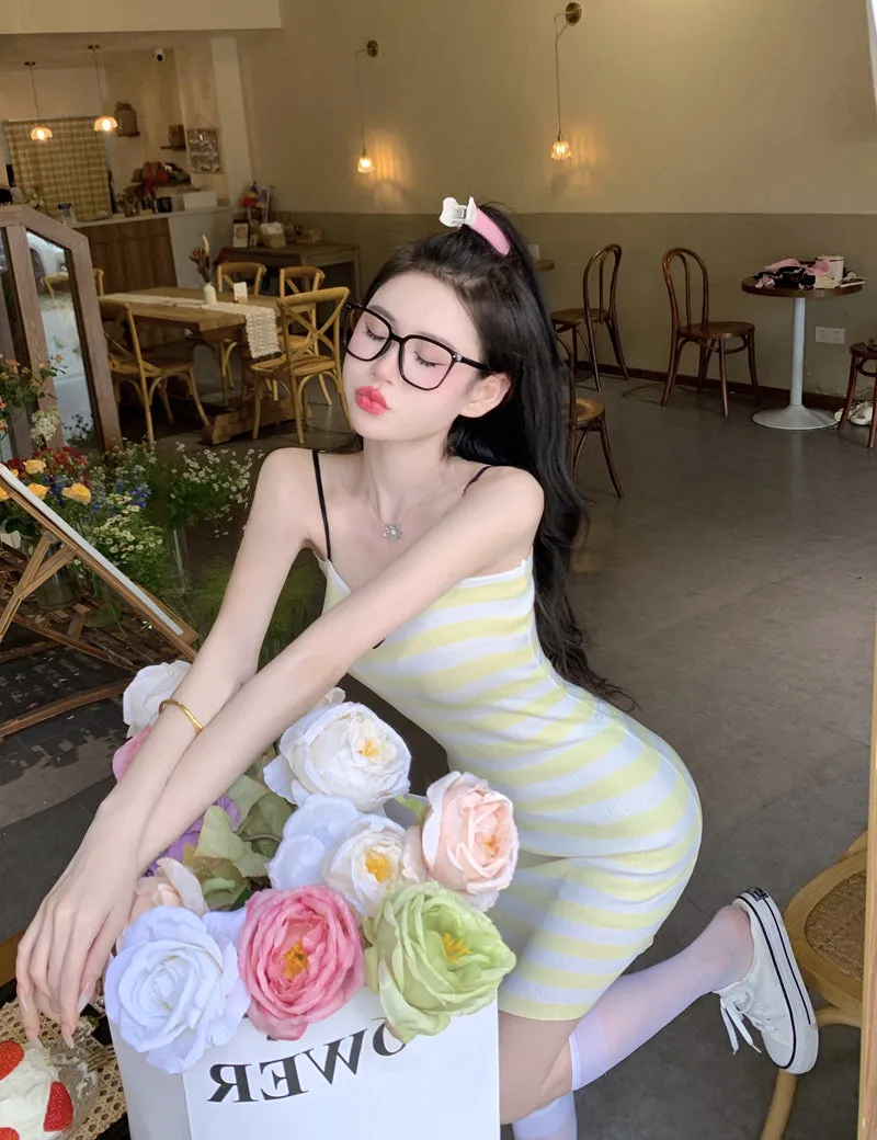 HEART STRIPE SLIM DRESS yc50310