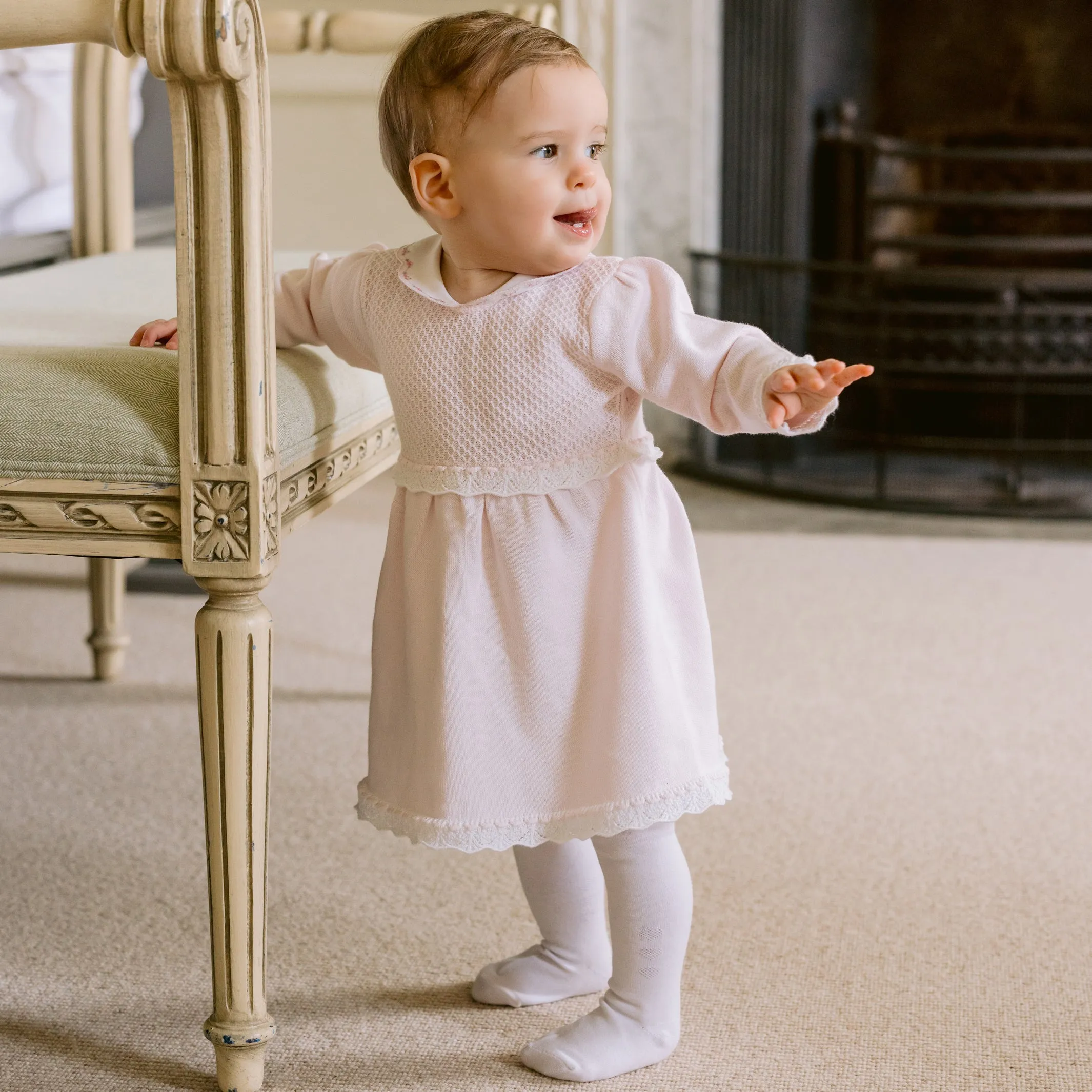 Heather Pink Knit Baby Girls Dress and Tights