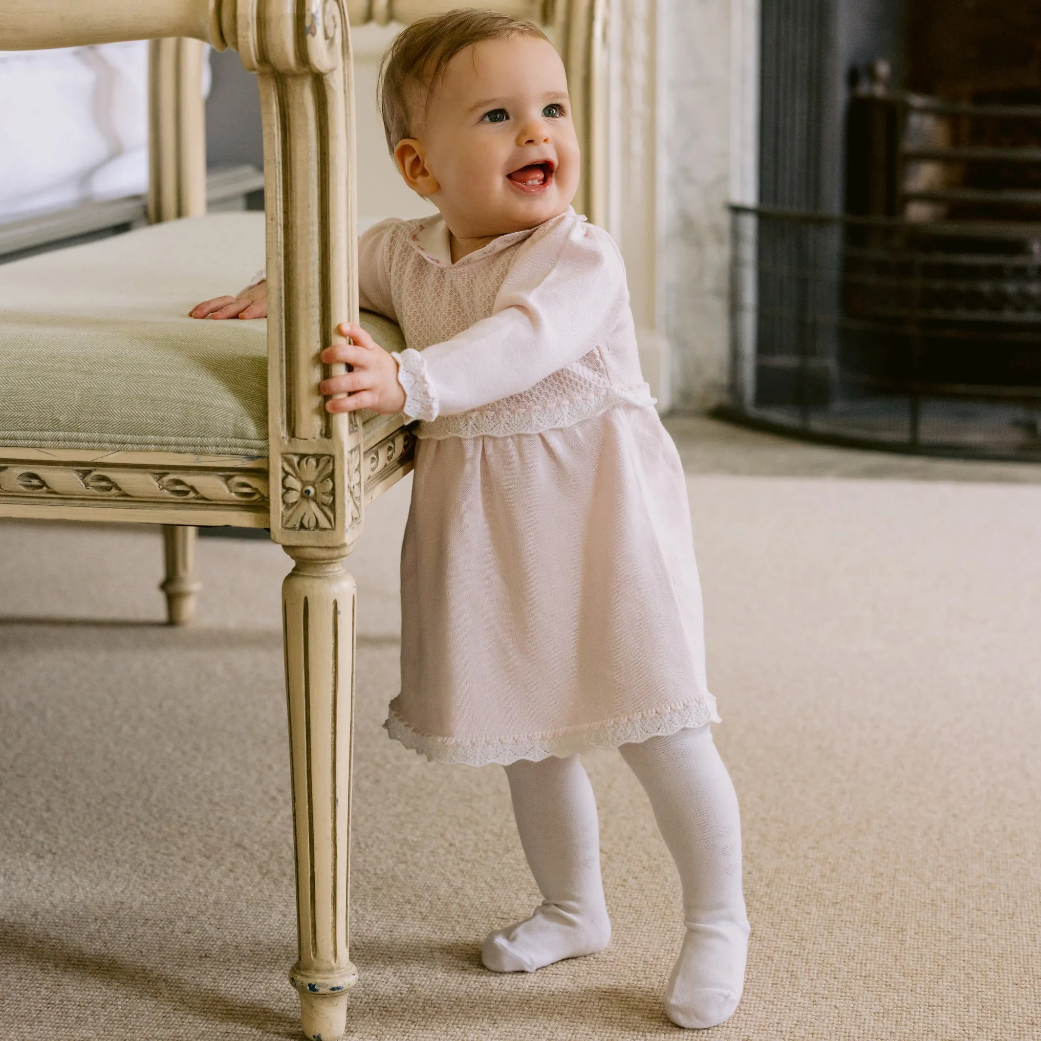 Heather Pink Knit Baby Girls Dress and Tights