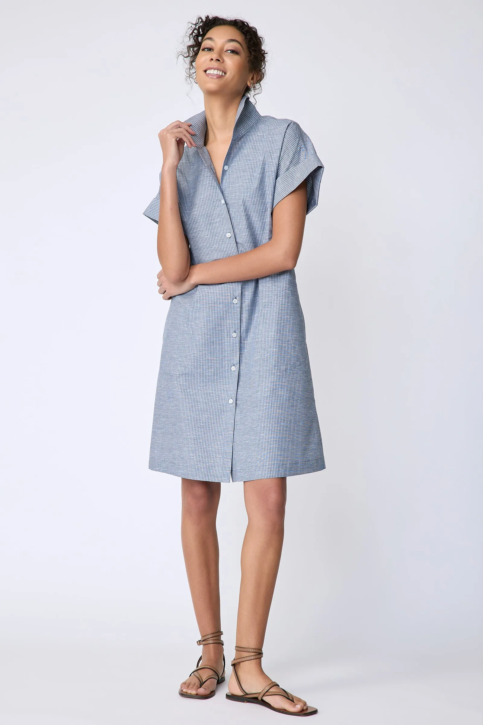 Holly Kimono Dress - Dark Indigo Stripe